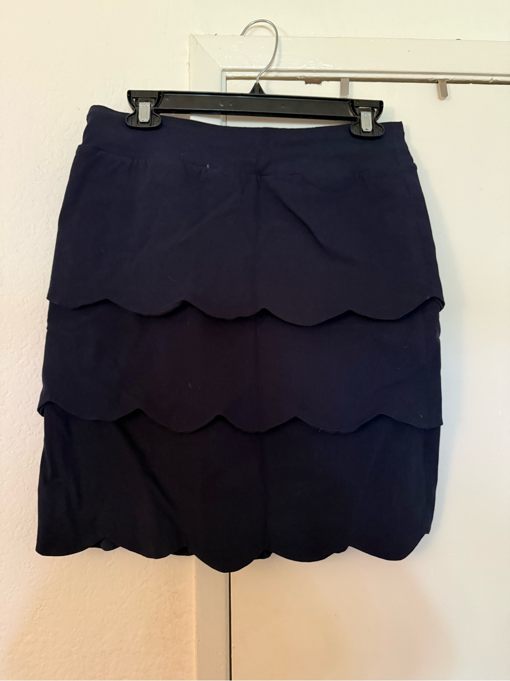 J. McLaughlin Navy Scalloped Tier Mini Skirt